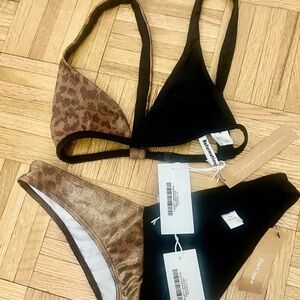 Reformation Leopard and Black Bikini Set